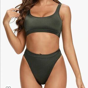Dixperfect Bikini High Waist Cheeky Sport Swimsuit Green Size XL